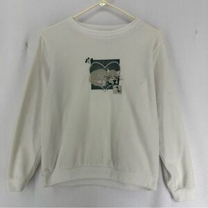 Madison Taylor Fleece Pullover Sweatshirt Sleeping Cat Womens Petite Med White